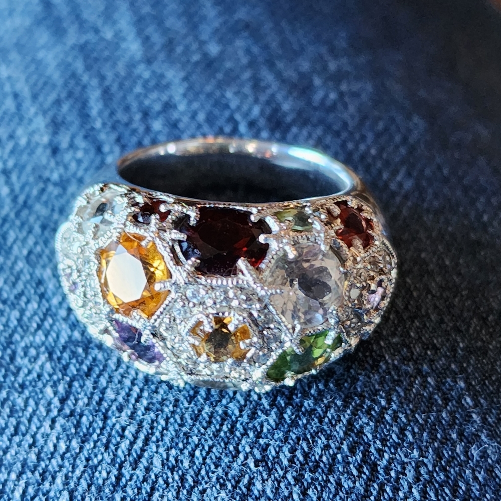 Multi Stone Silver Statement Ring - image 6
